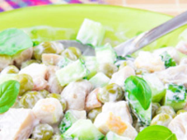 Salad with boiled chicken breast